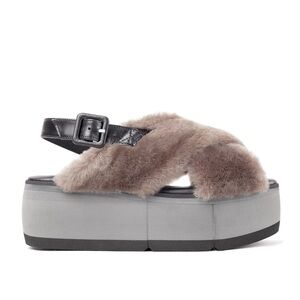 Paloma Barcelo Viola Moution Genuine Shearling Platform Sandal 37 Nutria‎